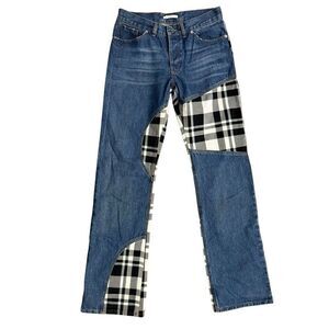 Division Mens Size 30 Xeno Relaxed Fit Black & White Check Patch Blue Jeans Ital